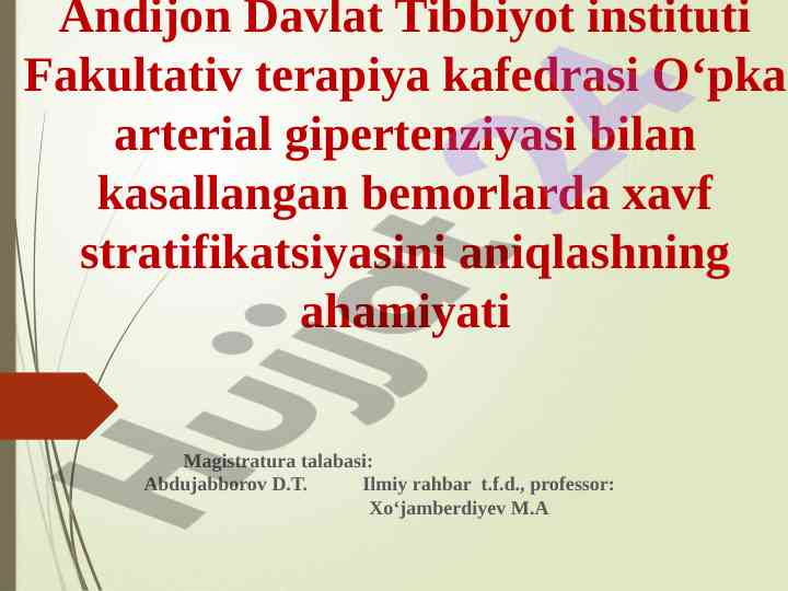 O'pka arterial gipertenziyasining xavf stratifikatsiyasi
