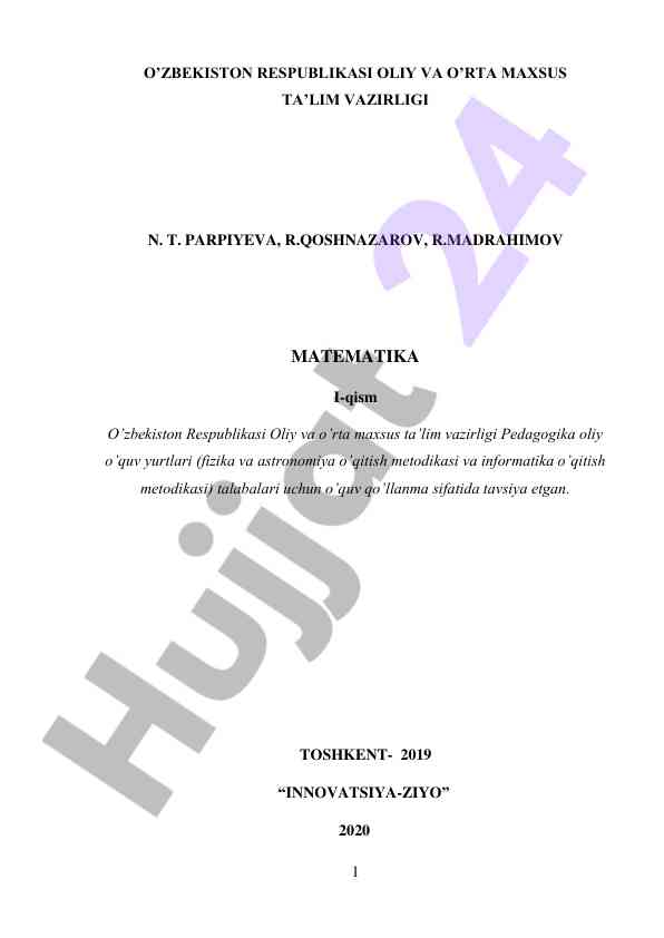 Matematika o’quv qo’llanmasi talabalar uchun