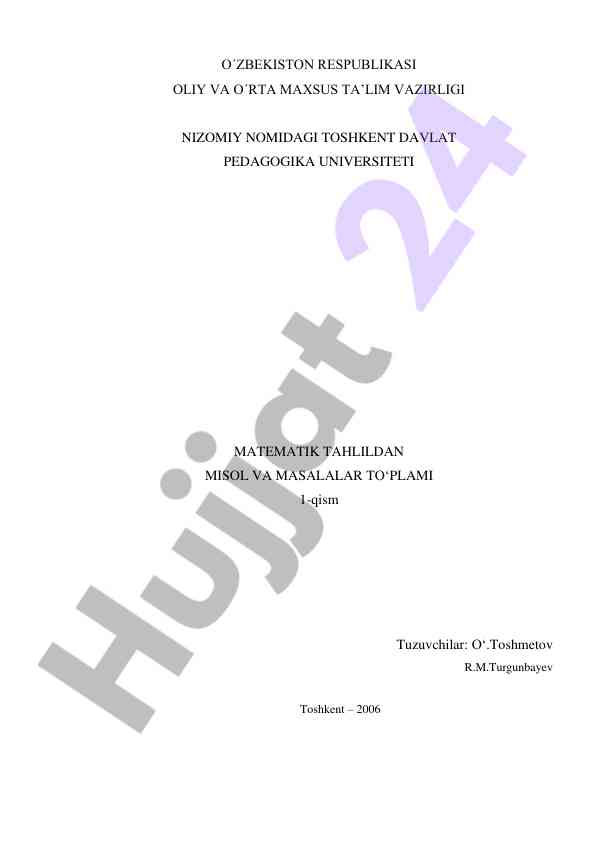 Matematik tahlildan misol va masalalar to‘plami