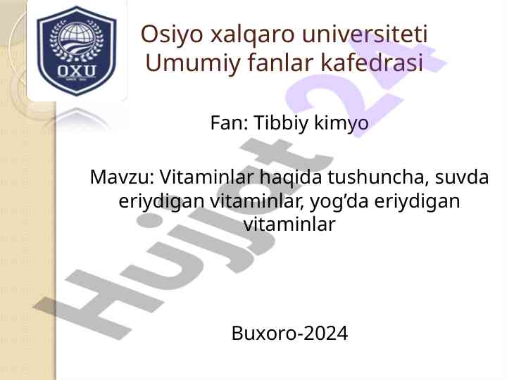 Vitaminlar haqida tushuncha va ularning turlari