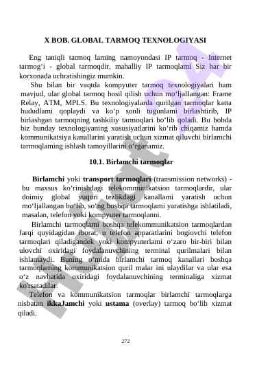 Global tarmoq texnologiyalari haqida ma'lumotlar