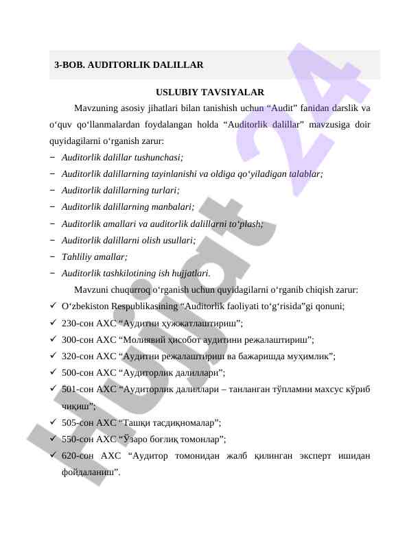 Audit fanida auditorlik dalillarini o‘rganish