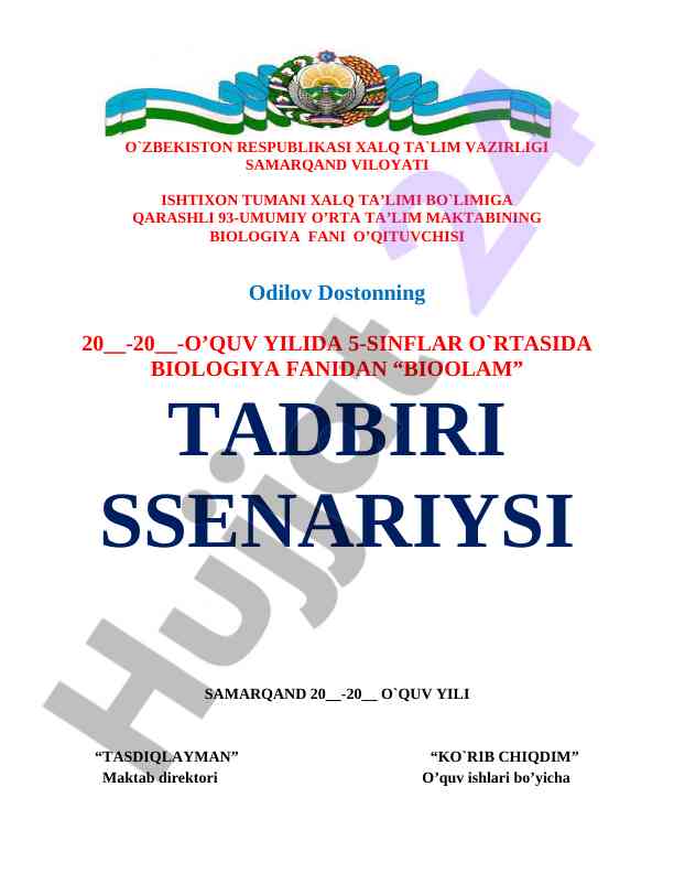 Bioolam tadbirining ssenariysi 5-sinflar uchun