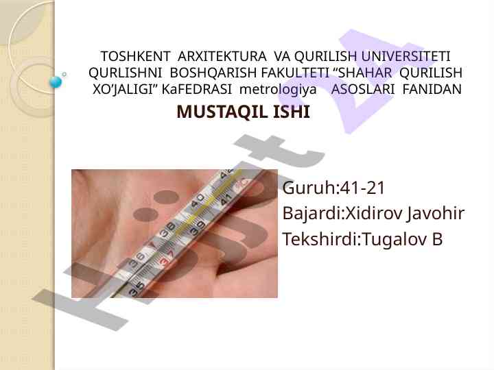 Temperatura o'lchash vositalari va ularning o'rni