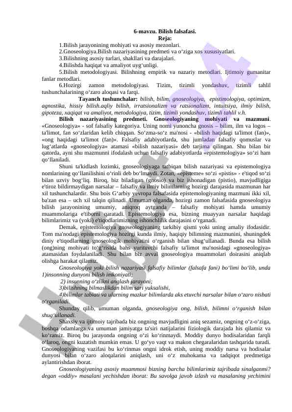 Bilish falsafasi va gnoseologiya asoslari