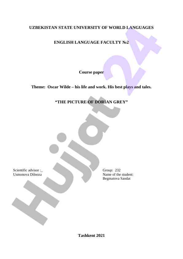 Oscar wilde hayoti va asarlari haqida kurs ish