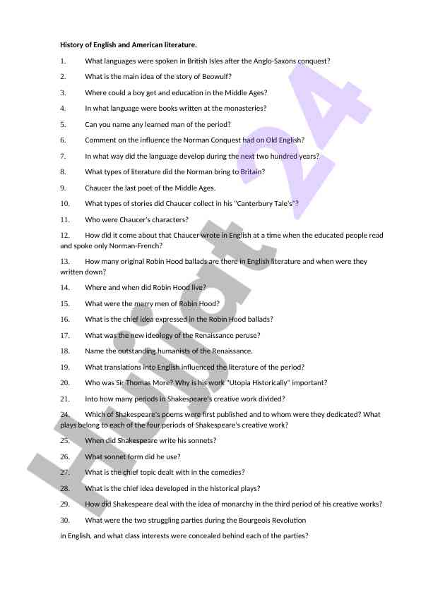 History of english and american literature analysis