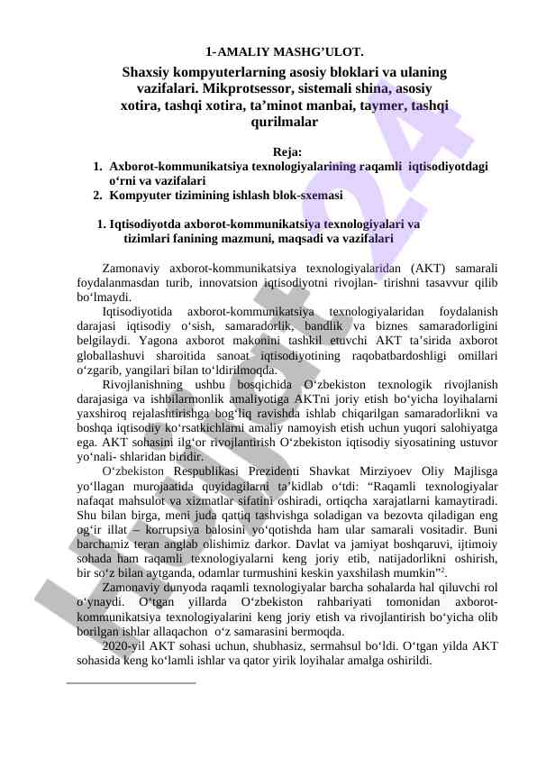 Axborot-kommunikatsiya texnologiyalari va iqtisodiyot