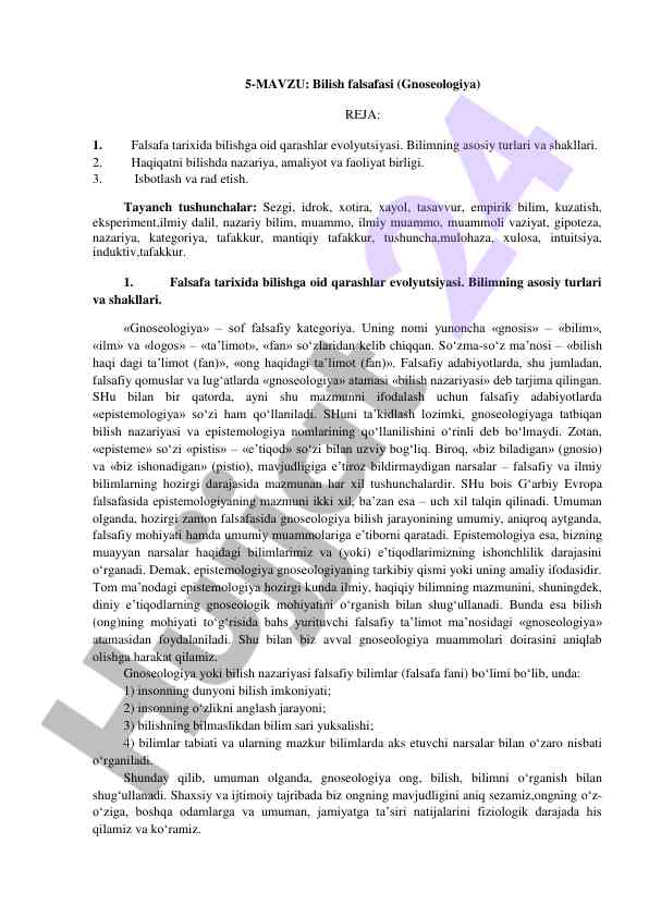 Bilish falsafasi: gnoseologiya va nazariyalar