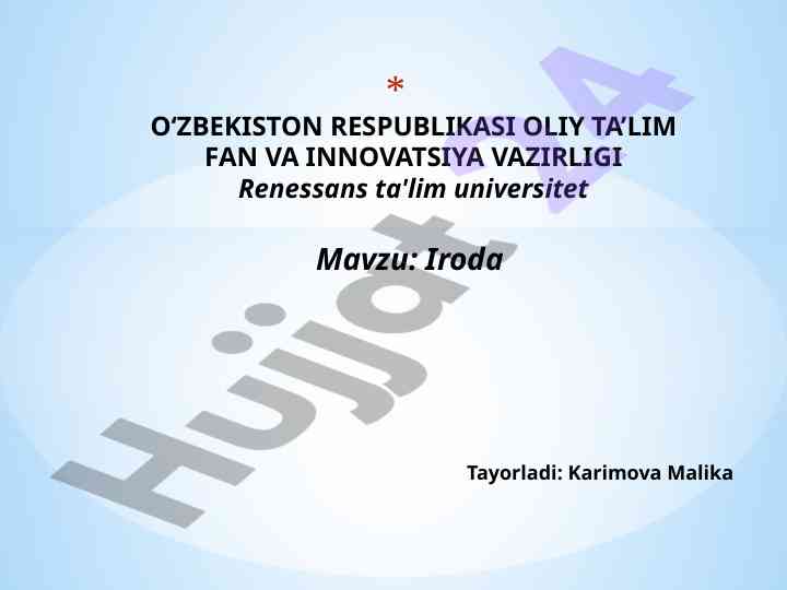 Iroda Asosiy Jihatlari Va Ahamiyati