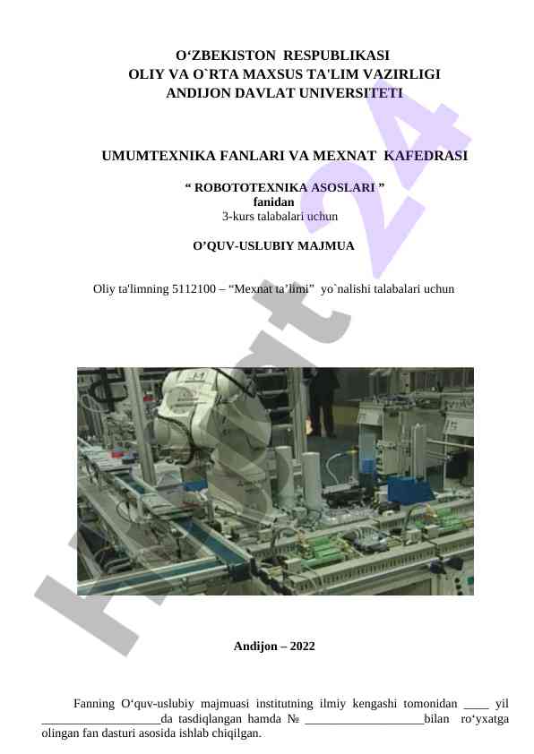 Robototexnika asoslari o'quv uslubiy majmuasi