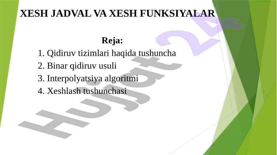 Xesh jadval va xesh funktsiyalar tahlili