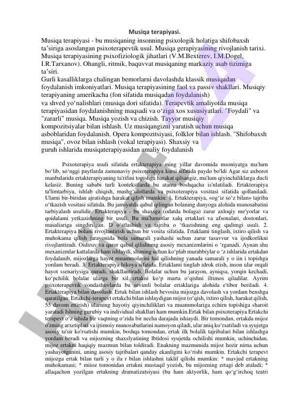 Musiqa terapiyasi va uning psixologik ta’siri