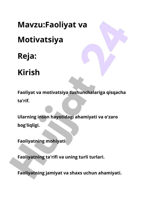 Faoliyat va motivatsiya: tushunchalar va ahmiyatlar