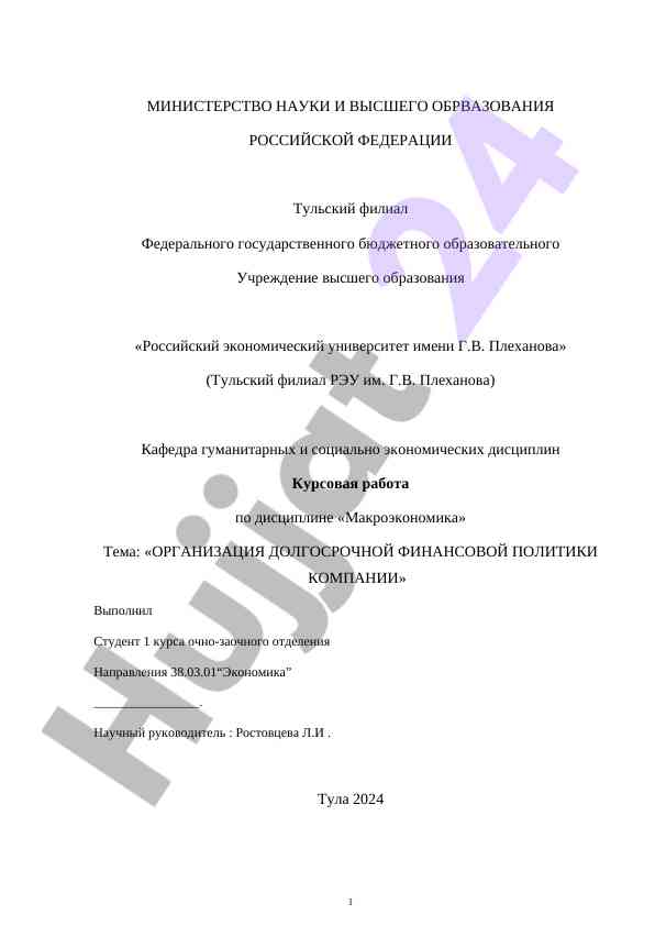 Организация долгосрочной финансовой политики компании
