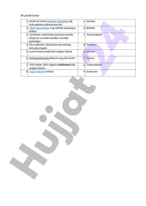Bir javobli testlar
