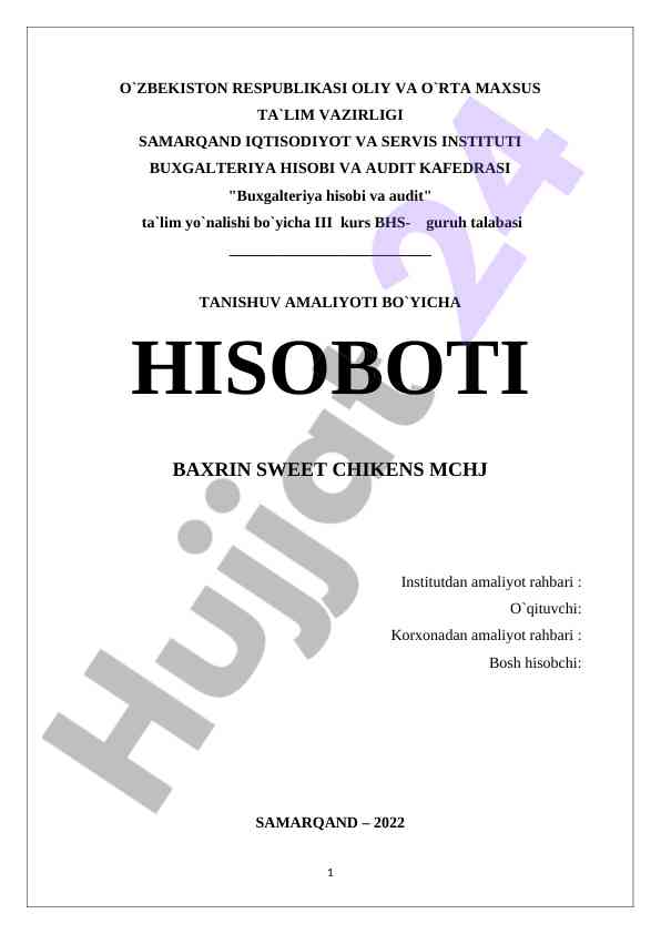 Buxgalteriya hisobi va audit amaliyoti hisoboti