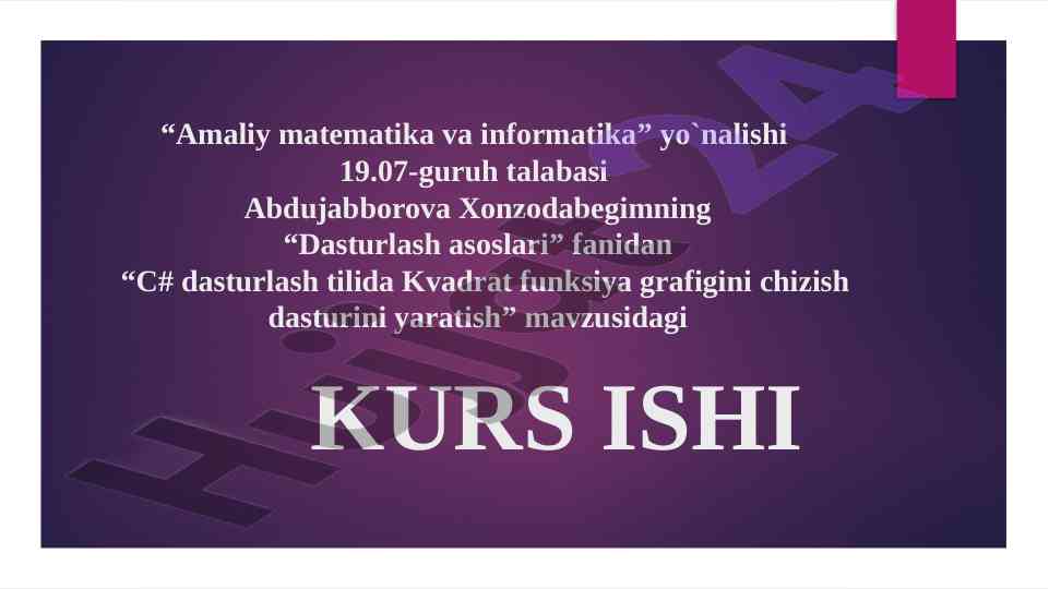 C# dasturlash tilida kvadrat funktsiya grafi