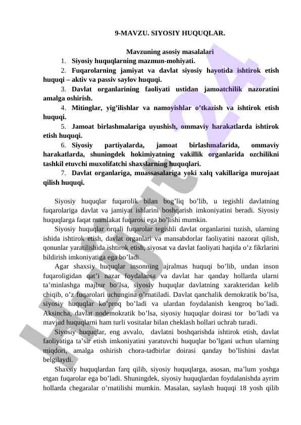 Siyosiy huquqlar va fuqarolarning o‘rni