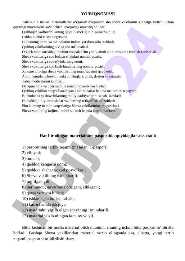Qishloq vakillari shevasi materiallarini o‘rganish