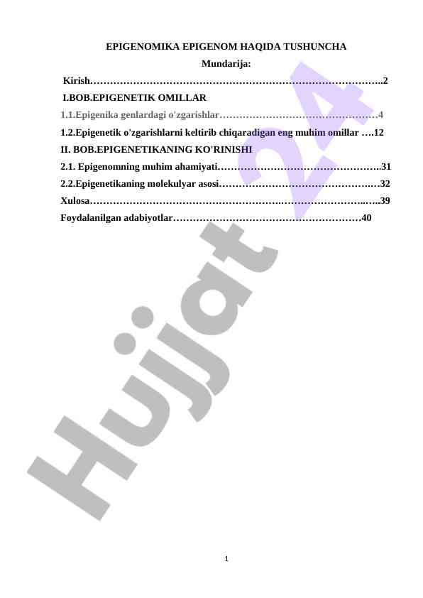 Epigenomika va epigenetika hakkida tushuncha