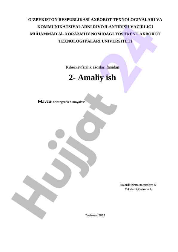 Kiberxavfsizligida kriptografik himoyalash asoslari