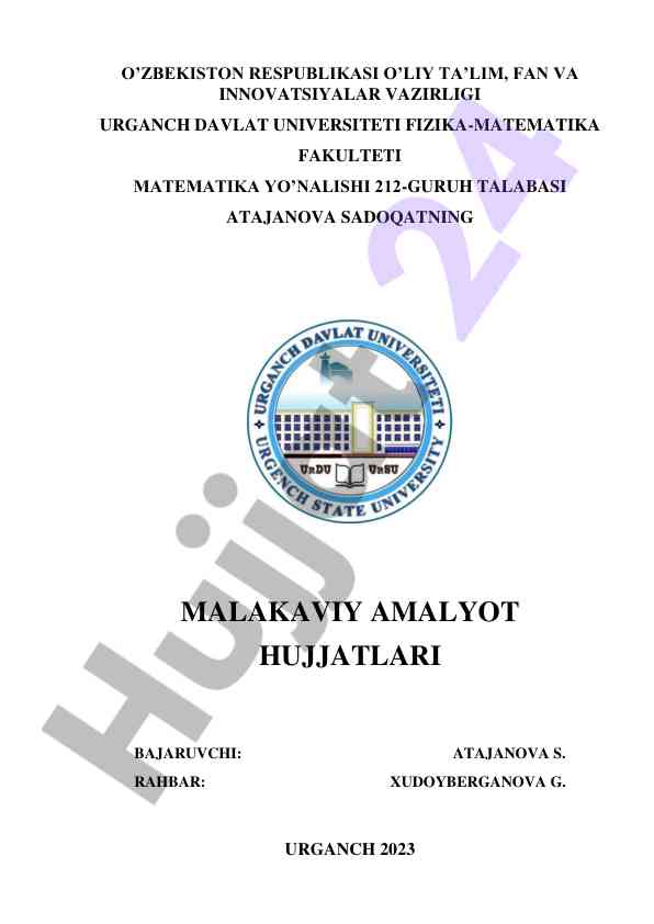 Malakaviy amaliyot hujjatlari tahlili