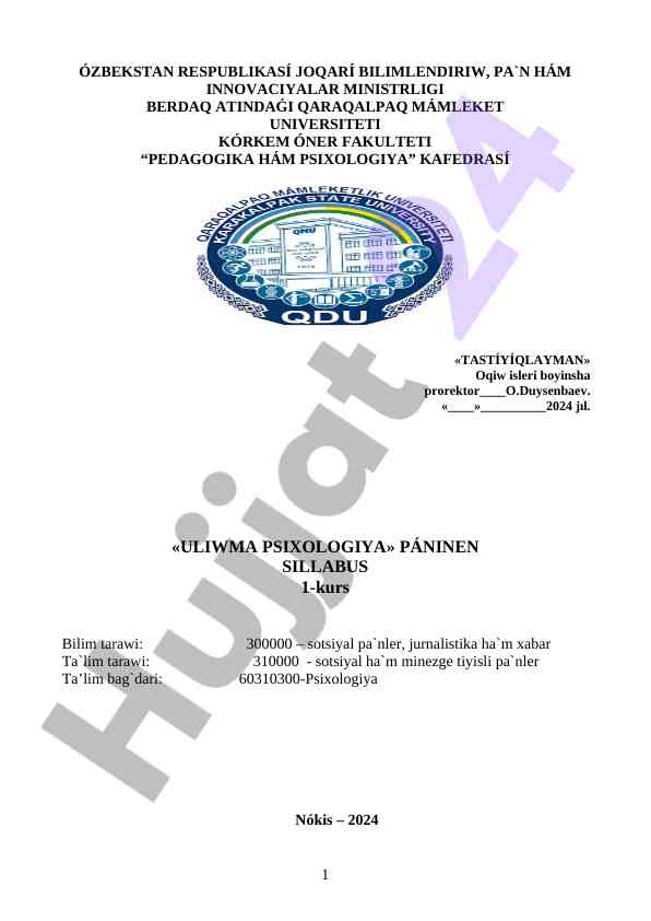 Uliwma psixologiya pánining sillabusi