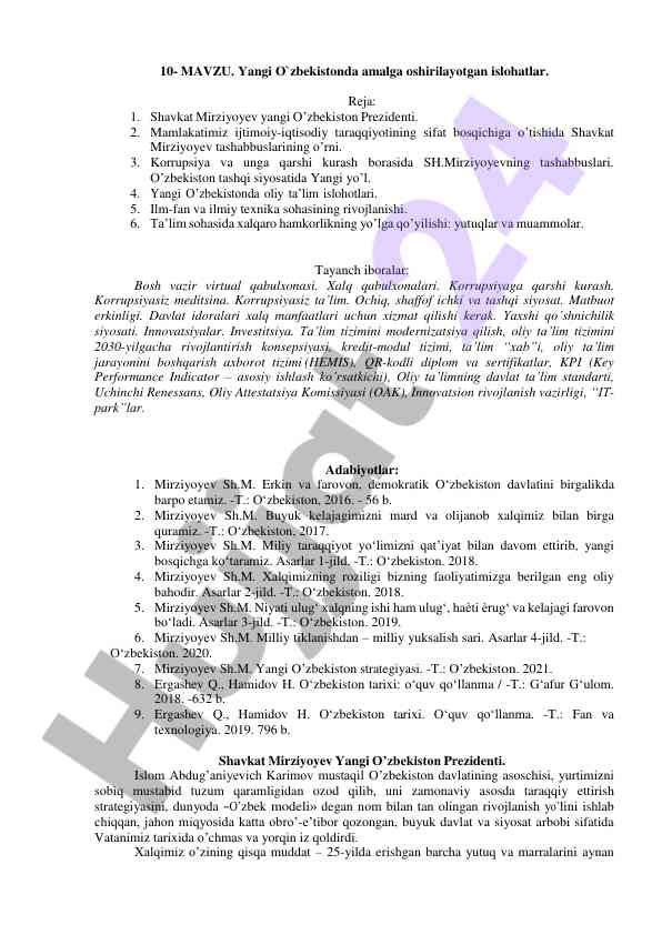 Yangi o'zbekistonda islohatlar tahlili