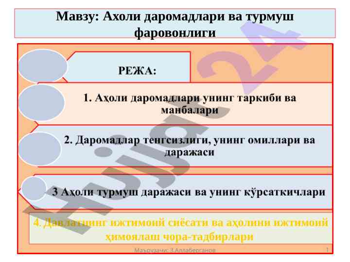 Ахоли даромадлари ўзбекистон республикасида