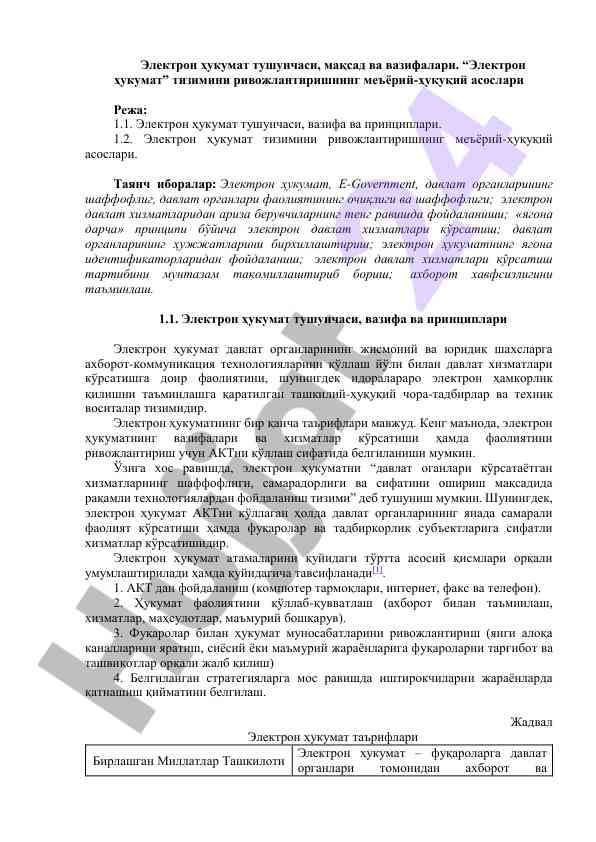 Elektron hukumati tushunchasi va vazifalari