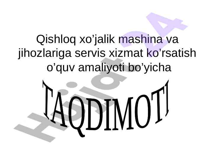 Qishloq xo'jalik mashina va jihozlariga servis xizmat