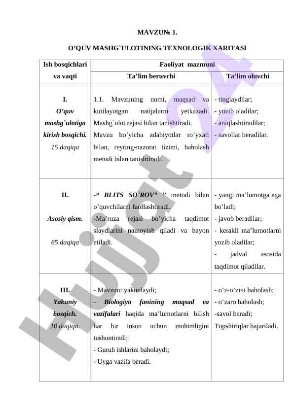 O'quv mashg'ulotida biologiya fanining o'rni