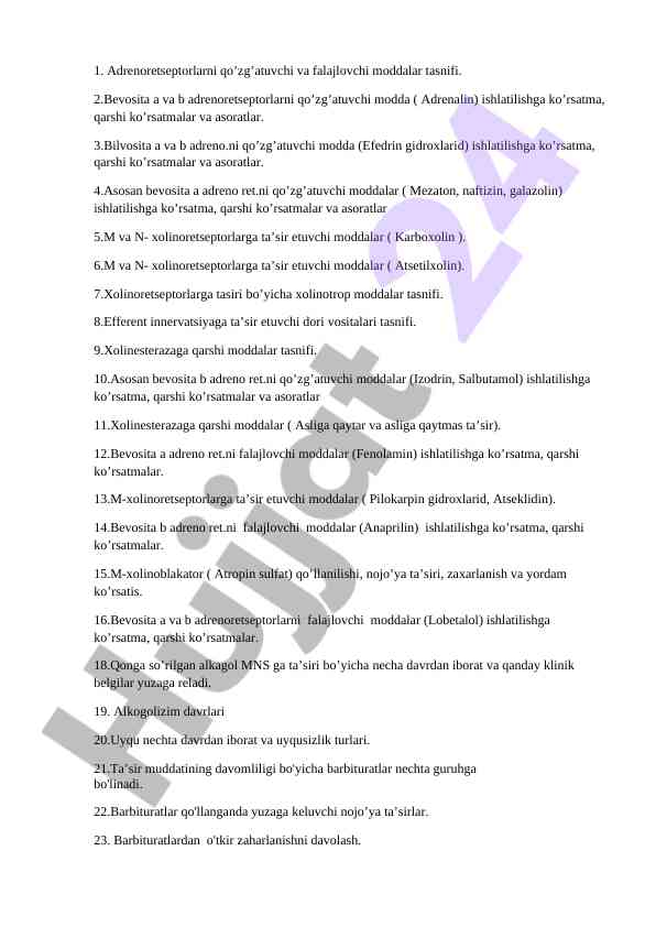 Adrenoretseptorlar va moddalar tasnifi