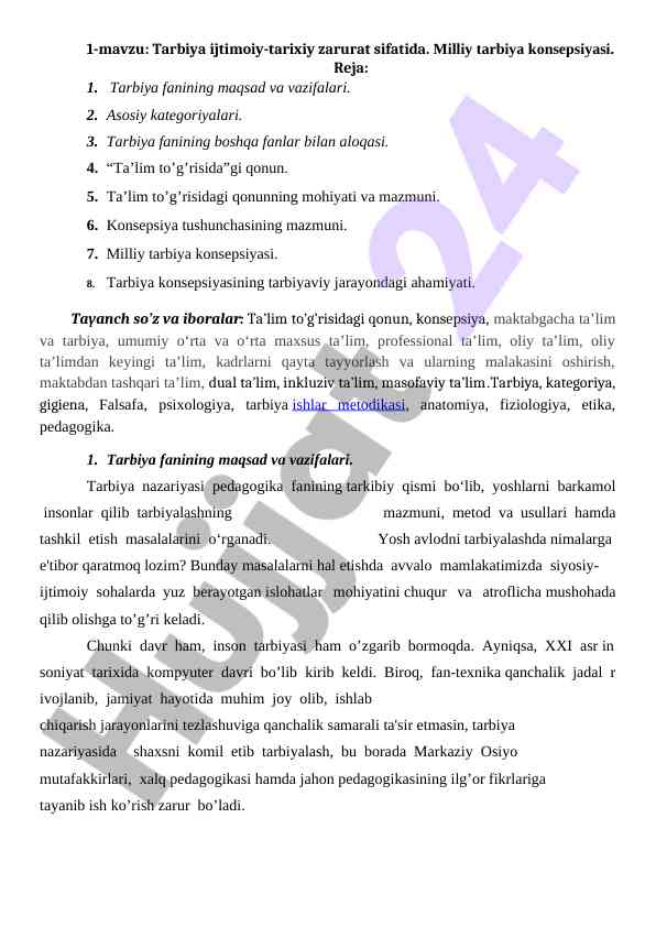 Tarbiya fanining maqsad va vazifalari