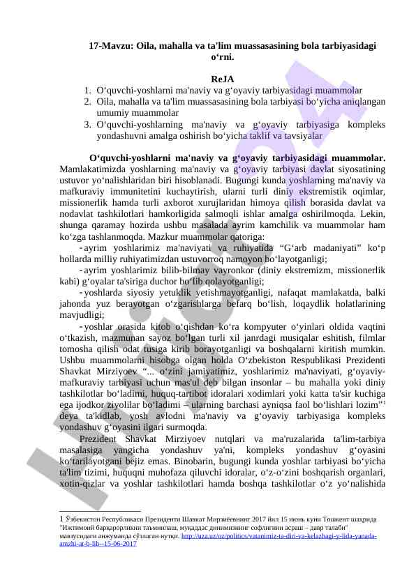 Oila mahalla ta'lim va bola tarbiyasi