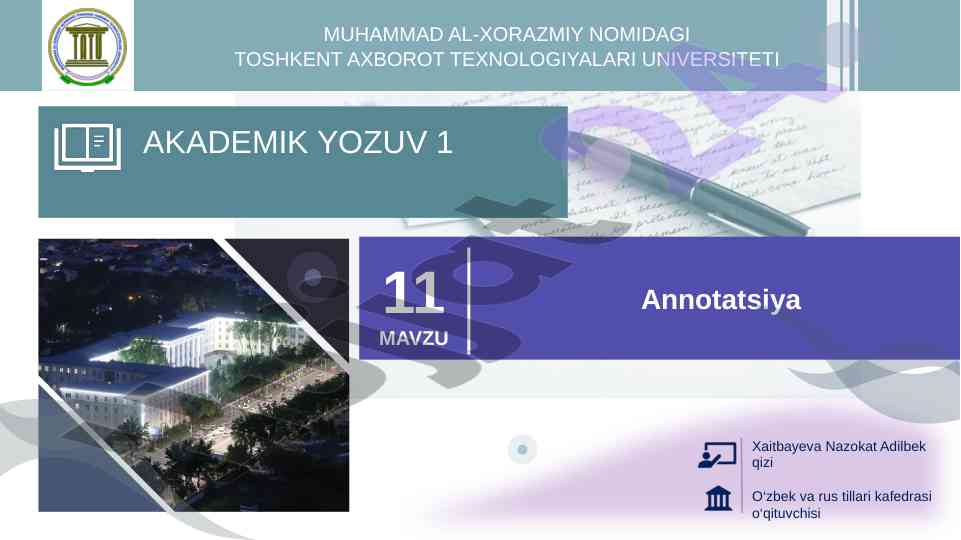 Annotatsiya tuzilishi va turlari to‘g‘risida ma'lumot
