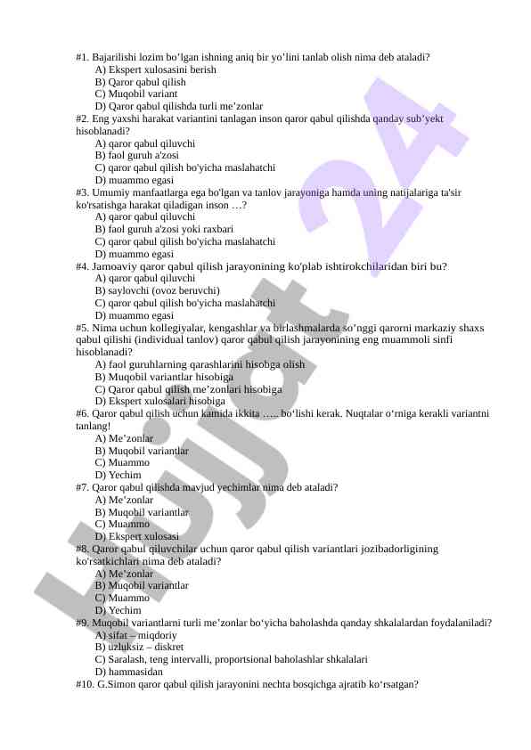 Qaror qabul qilish jarayoni va variantlar