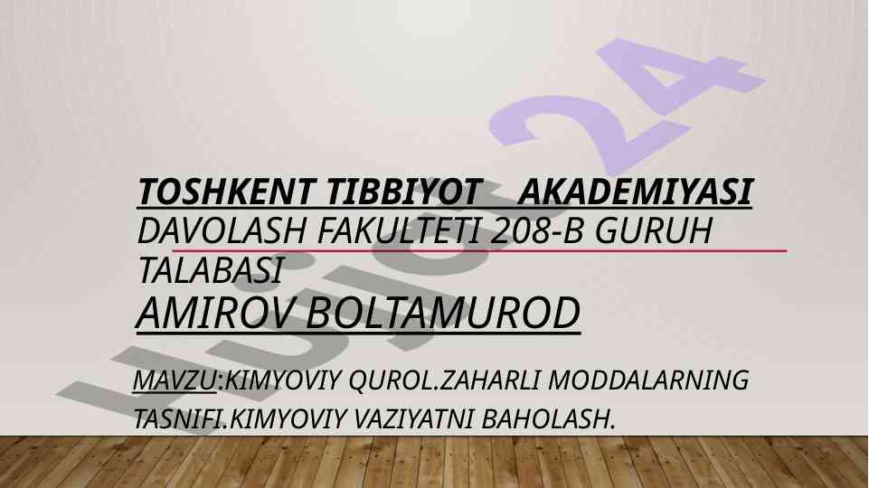Kimyoviy qurol va zaharli moddalarning tasnifi
