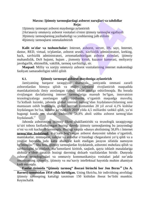 Ijtimoiy tarmoqlardagi axborot xurujlari va tahdidlar