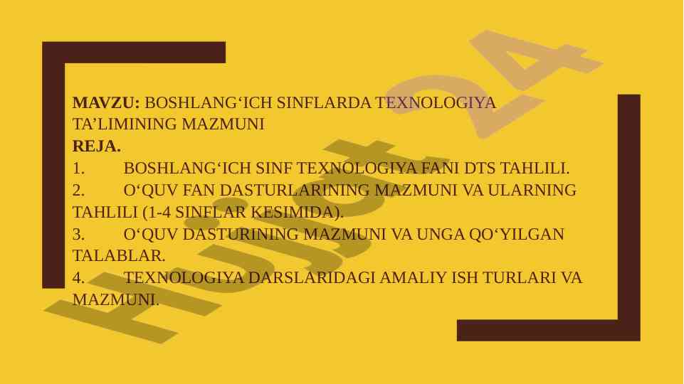 Boshlang‘ich sinflarda texnologiya ta’limining mazmuni