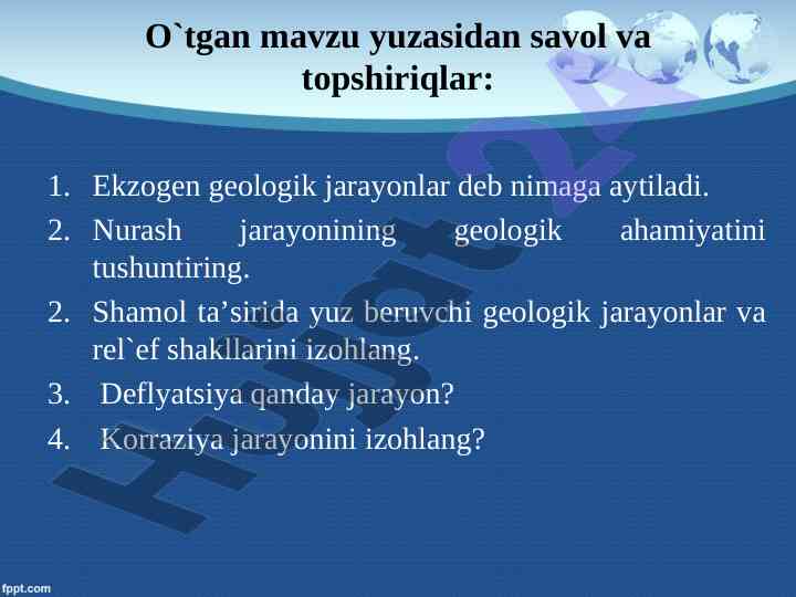 Gidrosferaning geologik faoliyati va okeanlar