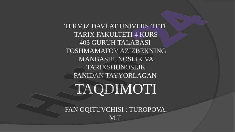 O'zbekistonda tarix fanining rivojlanishi taqdimoti