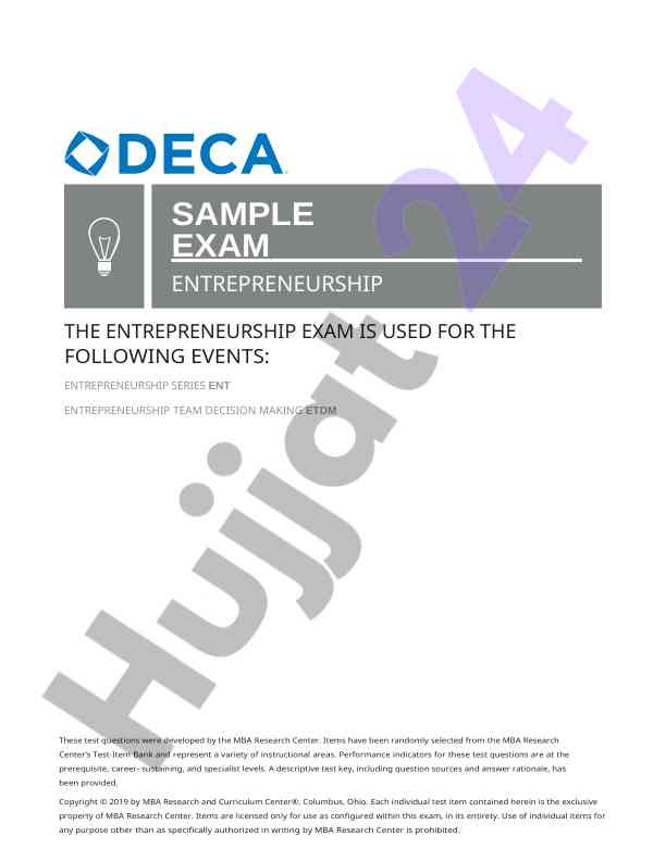 Entrepreneurship exam overview and key indicators
