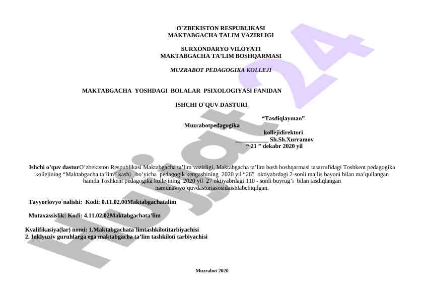 Maktabgacha yoshlardagi bolalar psixologiyasi dasturi