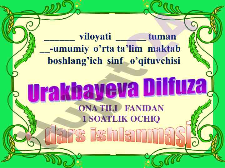 Ona tili fanidan 1 soatlik dars ishlanmasi