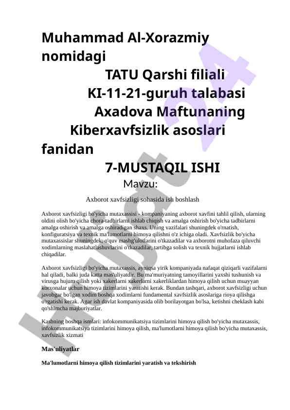 Axborot xavfsizligi sohasida ish boshlash
