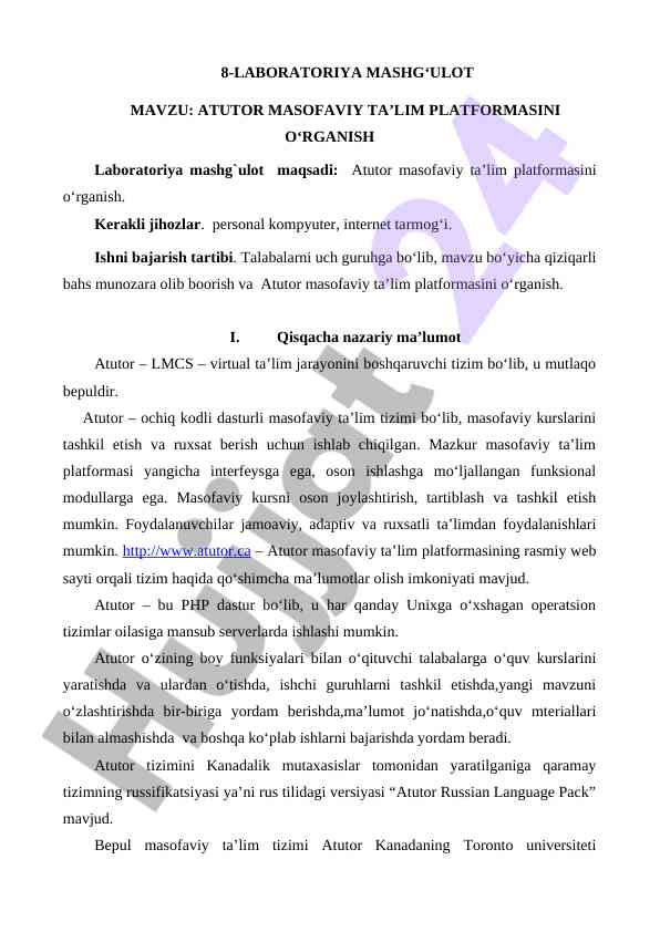 Atutor masofaviy ta’lim platformasini o‘rganish