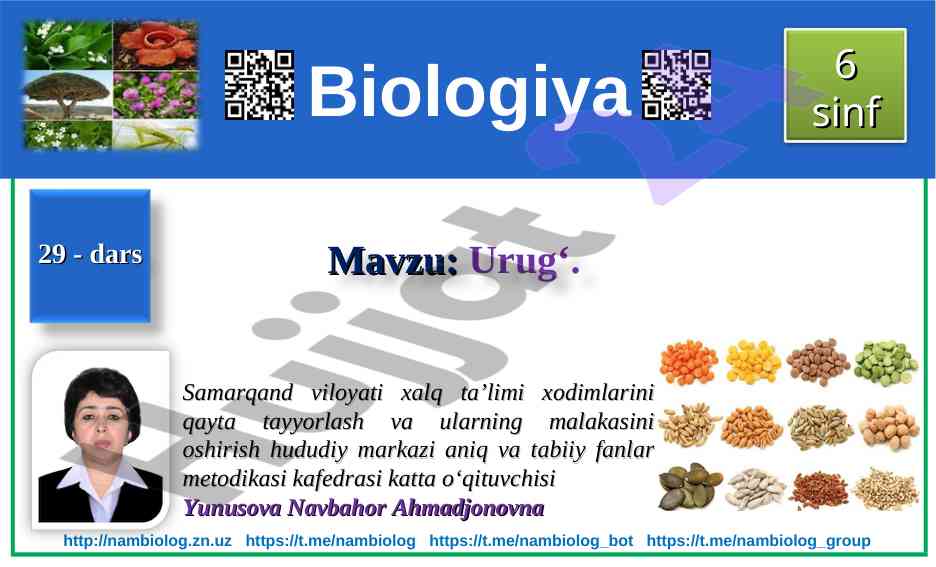 Urug‘ning tuzilishi va ahamiyati 6 sinf dars rejasi