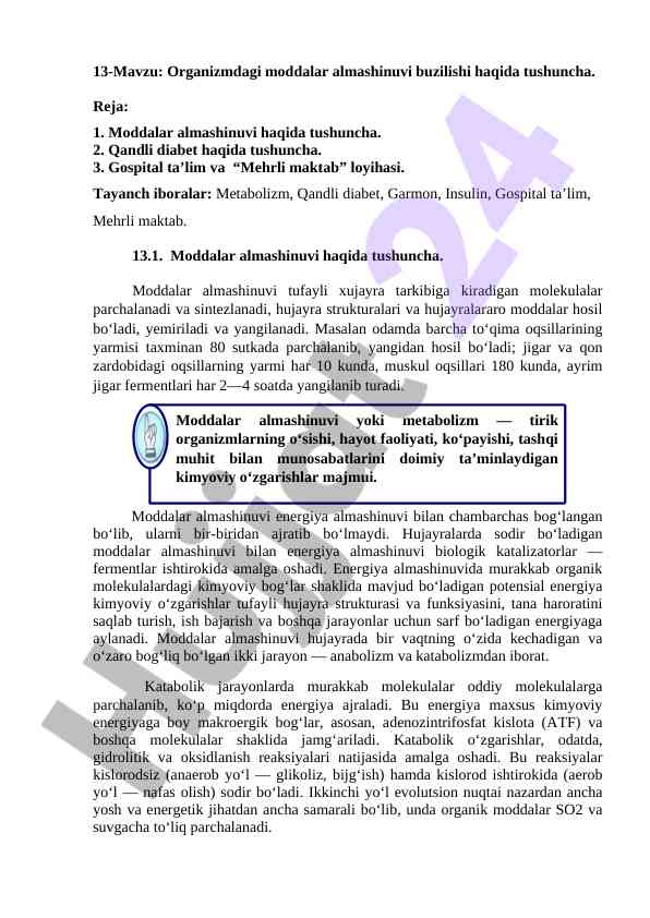 Moddalar almashinuvi buzilishi va qandli diabet